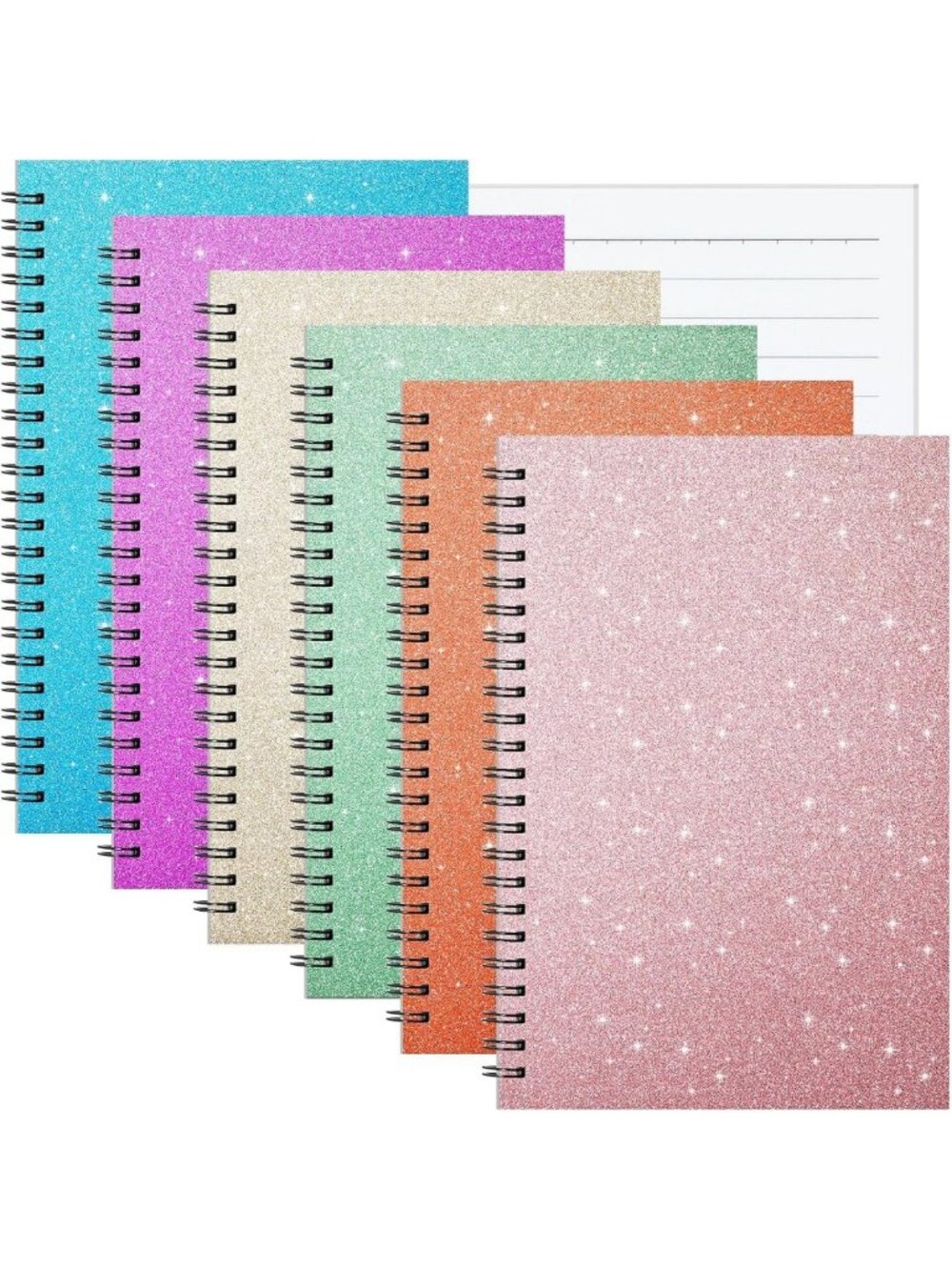 Sparkly Glitter Spiral Notebook Set - 6 Pack Colorful Journals for Girls